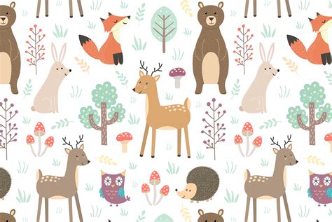 Forest Seamless Pattern And Elements