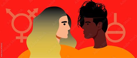 Non Binary Couple Flat Vector Stock Illustration With Transgender Persona And Agender Persona