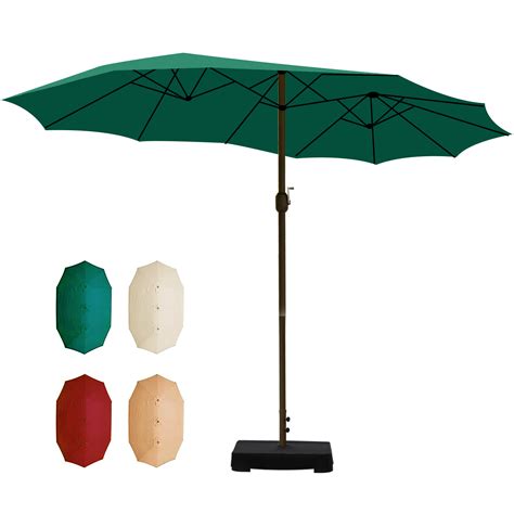 Aoodor 15 Ft Double Sided Patio Umbrella Outdoor With Base Stand Green