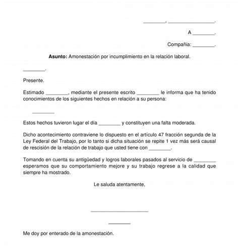 Carta De Amonestacion Por Falta Injustificada Carta De Amonestacion