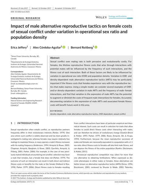Pdf Impact Of Male Alternative Reproductive Tactics On Female Costs Of Sexual Conflict Under
