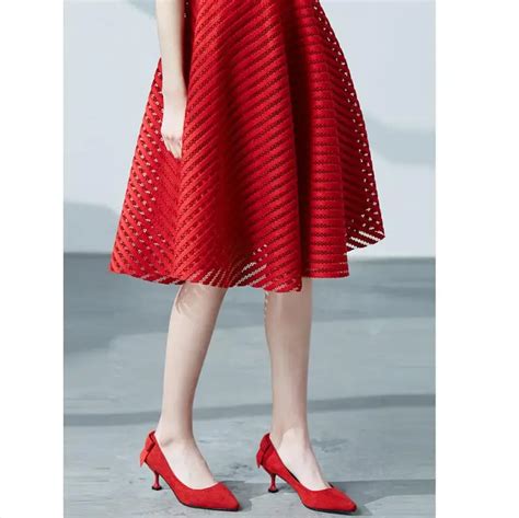 Summer Vintage Midi Skirt Ball Gown Elegant Solid Reds Women Skirts