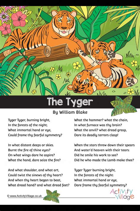 The Tyger By William Blake Poem Printable Year Of The Tiger William Blake Poems William