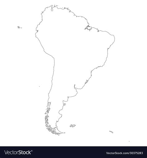 South America Thin Black Outline Map Contour Map Vector Image