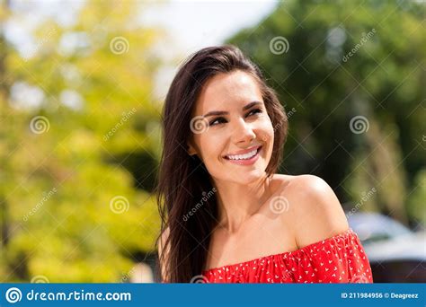 Photo Of Adorable Sweet Charming Lady Wear Red Off Shoulders Dress