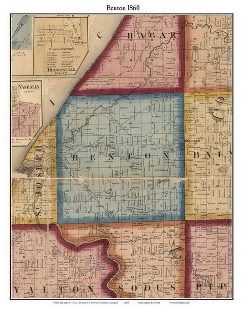 Benton Michigan 1860 Old Town Map Custom Print Berrien Co Old Maps