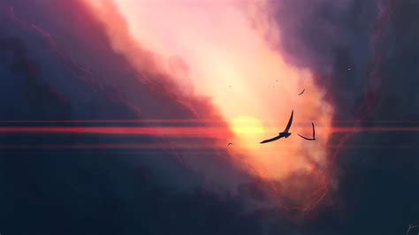 Birds Sunset Clouds 4k Hd Artist 4k Wallpapers Images Backgrounds