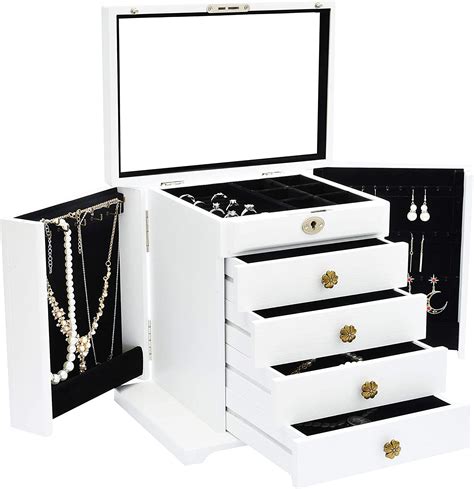 Large Wooden Jewelry Box Women Jewelry Storage Boxbuilt In Mirror And