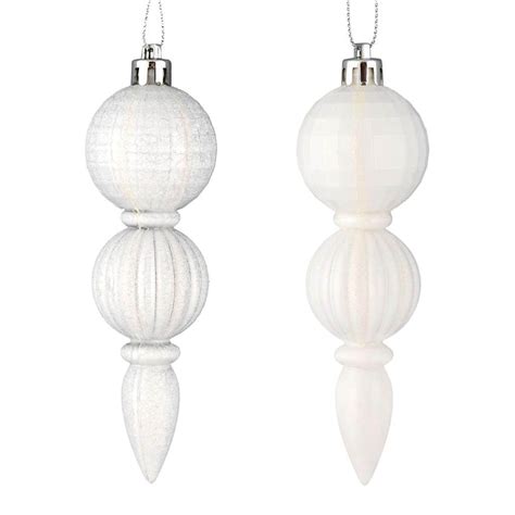 Vickerman 544334 5 White Glitter Matte Finial Christmas Tree Ornament Set Of 6 M183611