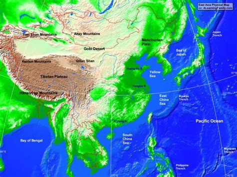 Physical Map Of Asia Labeled