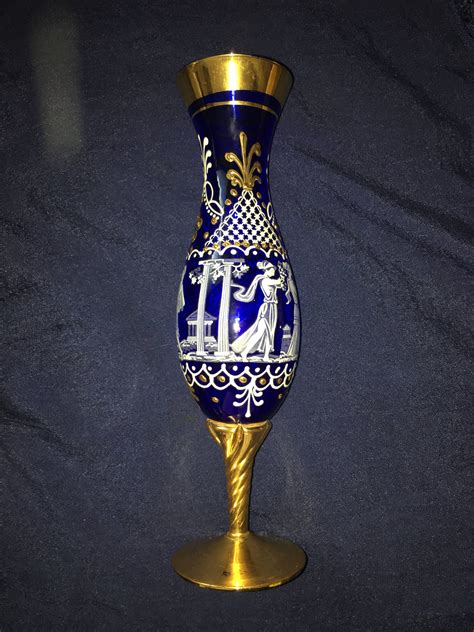 Vintage Cobalt Blue Italian Murano Glass Vase 24k Gold Leaf Etsy Murano Glass Vase Blue
