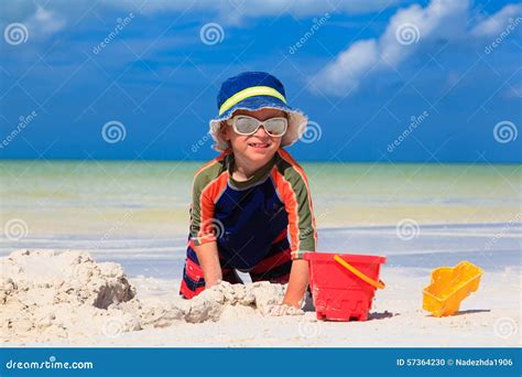 Little Boy Digging Sand On Tropical Beach Stock Photo Image Of Summer
