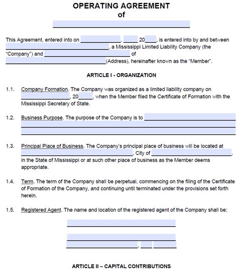 A delaware limited liability company. Free Mississippi LLC Operating Agreement Template | PDF | Word | Market World