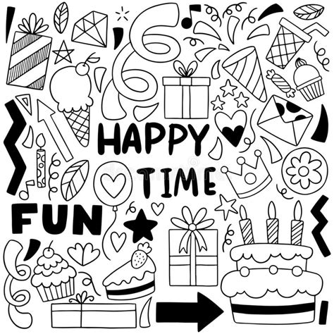 Hand Drawn Party Doodle Happy Birthday Ornaments Background Pattern Vector Illustration