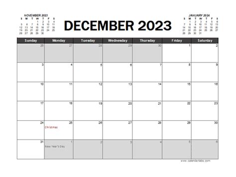 December 2023 Calendar Excel Free Printable Templates