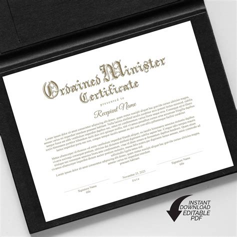 Editable Ordained Minister Certificate Template Printable