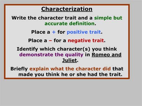 Ppt Characterization Write The Character Trait And A Simple But