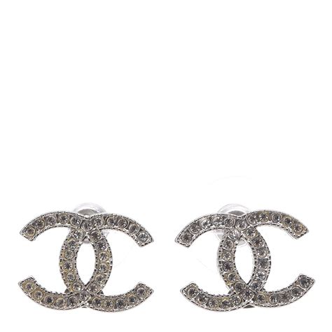 Chanel Crystal Cc Earrings Silver 348202