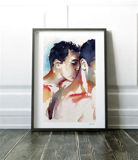 Gay Couple Necking Watercolor Art Print Same Sex Couple T Etsy