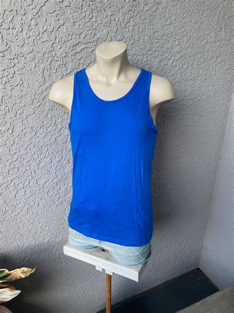 Hanes 1980s Vintage Soft Thin Blank Tank Top Blue Size Large Etsy