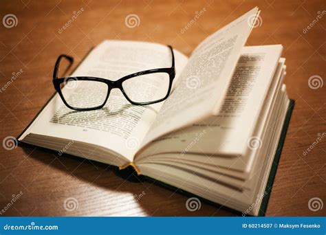 Open Book With Glasses On Top Stock Image Image Of Glass Learning 60214507