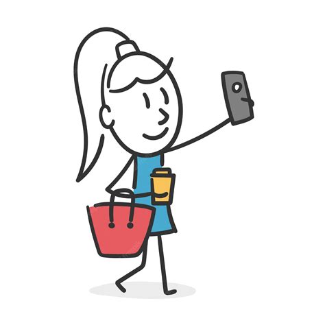 premium vector stick woman takes a selfie concept of modern and independent woman sharing