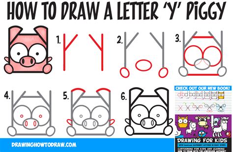 How To Draw A Cute Kawaii Cartoon Pig From Letter Y