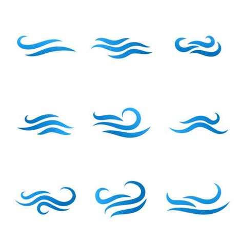Vector Illustration Of 15 Blue Waves Against A White Background