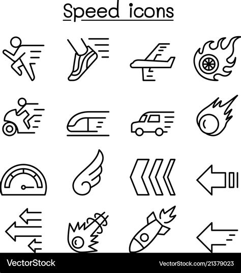 Speed Icon Set In Thin Line Style Royalty Free Vector Image