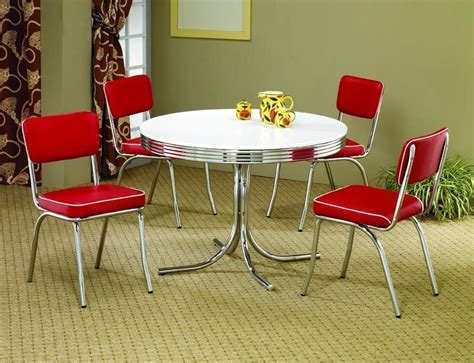 A kitchen table set can be big or small depending on the size of kitchen that you have. 5 Piece Dining Set Round Chrome Kitchen White Table 4 Red ...