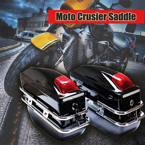 2pcs Motorcycle Cruiser Hard Trunk Saddlebags Luggage W 2 Lights