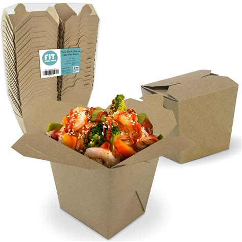 50 Pack 26 Oz Chinese Take Out Boxes 4x375 Plain Kraft Paperboard