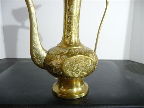 Vintage Brass Dallah Indian Etched Brass Turkish Coffee Pot Etsy