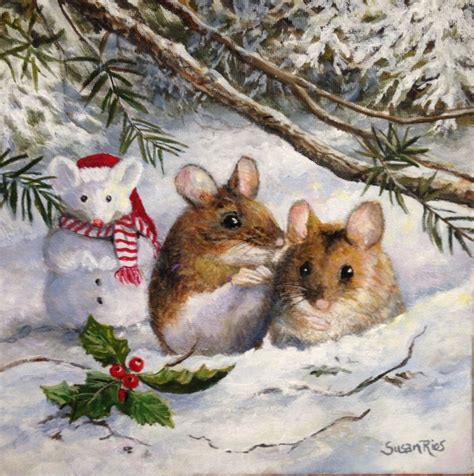 Snow Mouse Original Painting By Susan Rios Christmas Mice In Snow By