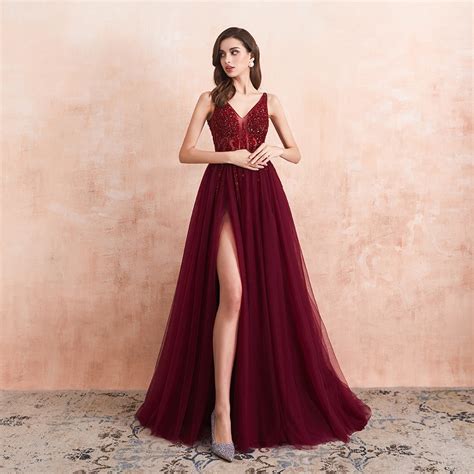 Big Deal Sexy Tulle Long Prom Dresses 2020 New Arrival Beaded Split A