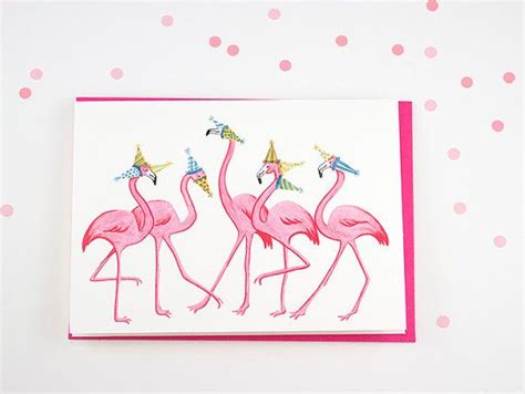 Pink Flamingo Birthday Card Flamingo Parade Amelie Legault On Etsy Pink Flamingo Birthday