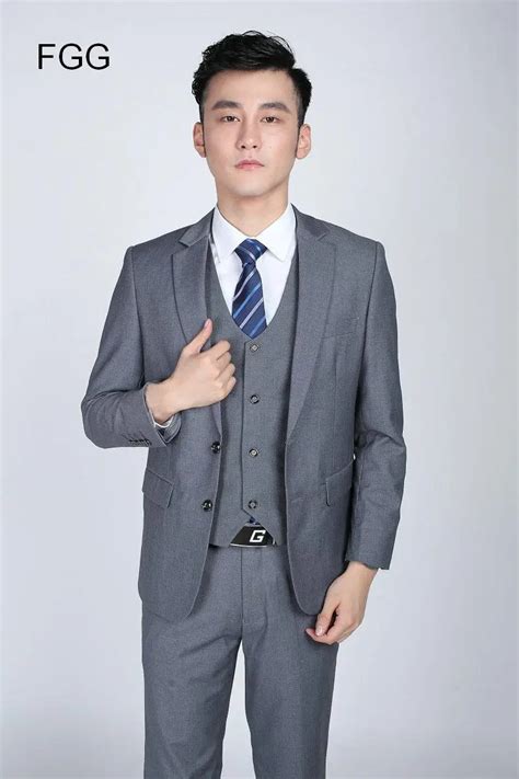 Korean Brand Two Button Suit Jacket And Pants Gentleman Dark Gray