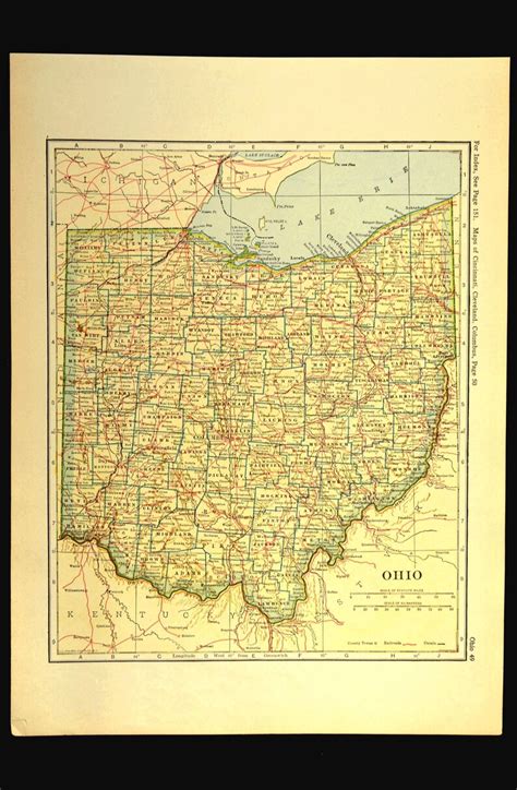 Antique Ohio Map Of Ohio Wall Decor Art Railroad Original Etsy