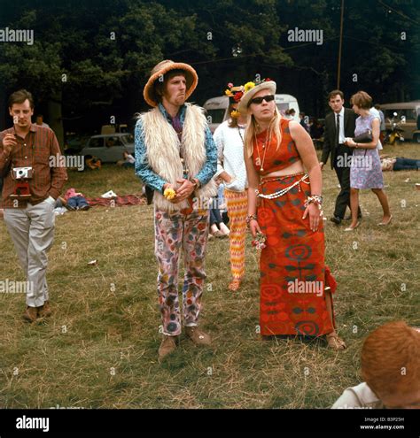Sixties Fashion 1960s Clothing Hippies At Flower Festival Fur Stock