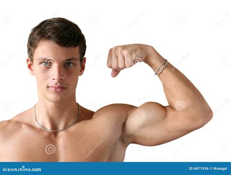 Muscular Man Flexing His Biceps Stock Photo Image Of Handsome Male