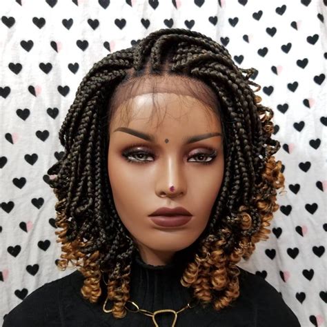 This braid hairstyle is usually done on the side of your head and involves only a small portion of your hair. Handmade Box Braid Braided Lace Front Wig With Curly Ends ...