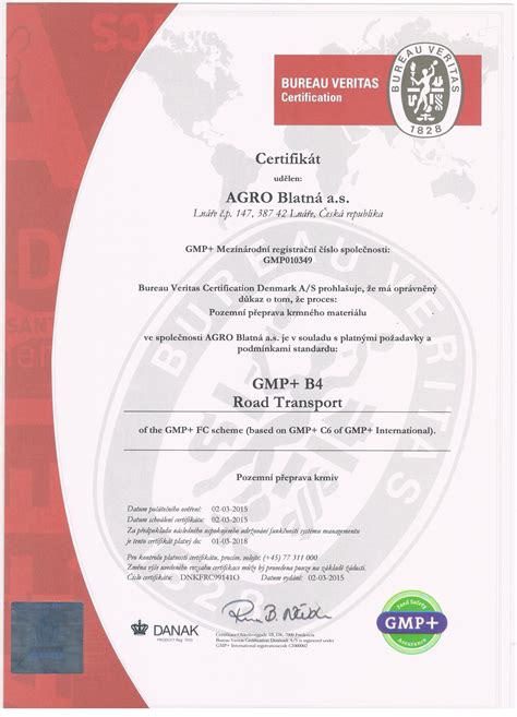 Certifikát Gmp B4 Agro Blatná
