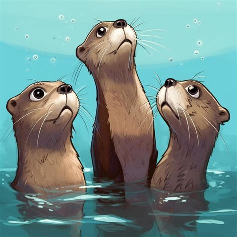 Premium Ai Image Three Otters Are Swimming In The Water With Bubbles