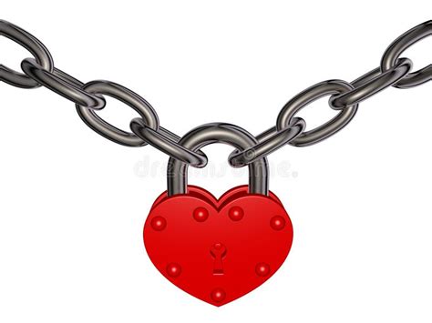 Lock Of Love Red Heart Lock And Chain Stock Illustration