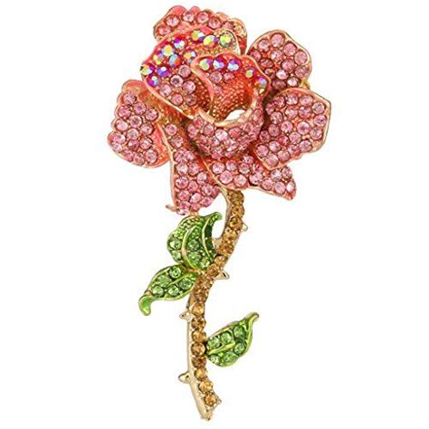 Ever Faith Gold Tone Elegant Austrian Crystal Flower Leaves Prom Brooch Pink Crystal Flower