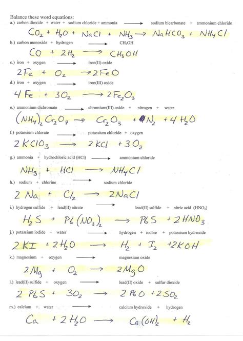 Writing and balancing equations worksheet. Balancing Equations Worksheet