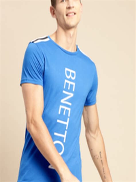 Buy United Colors Of Benetton Men Blue And White Brand Logo Printed T