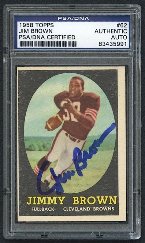 This rookie card is the only recognized rookie card of jim brown, and the card is often found with print defects. Jim Brown Signed 1958 Topps #62 Rookie Card (PSA Encapsulated) | Pristine Auction