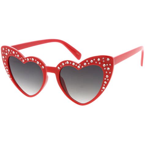 Womens Oversize Rhinestone Heart Shape Sunglasses Zerouv