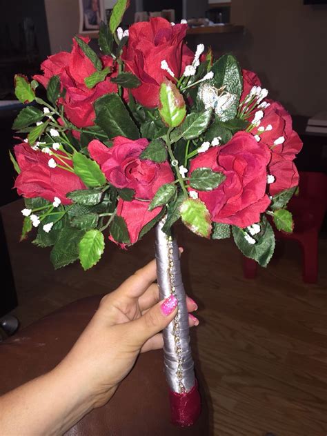 See more ideas about wedding bouquets, bridal bouquet, wedding flowers. Red silver rose bouquet I made most supplies from Michaels ...
